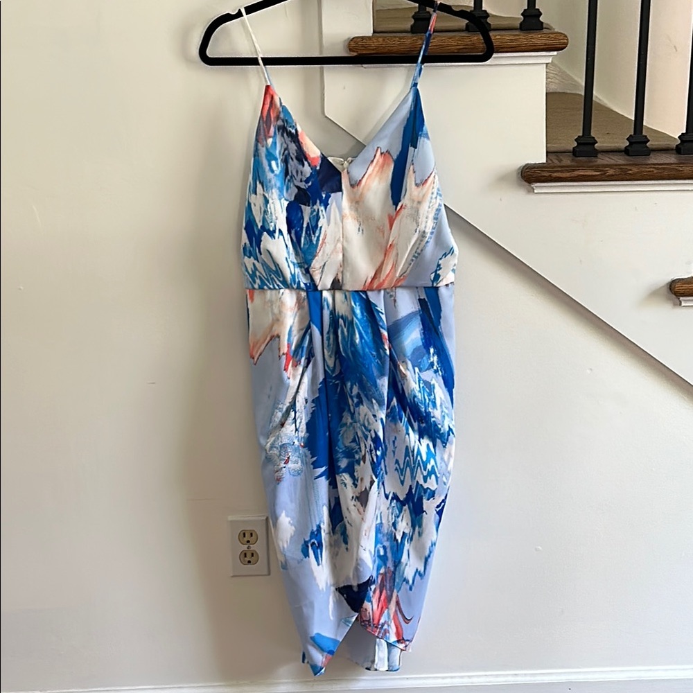 Abstract Blue and White Spaghetti Strap Dress